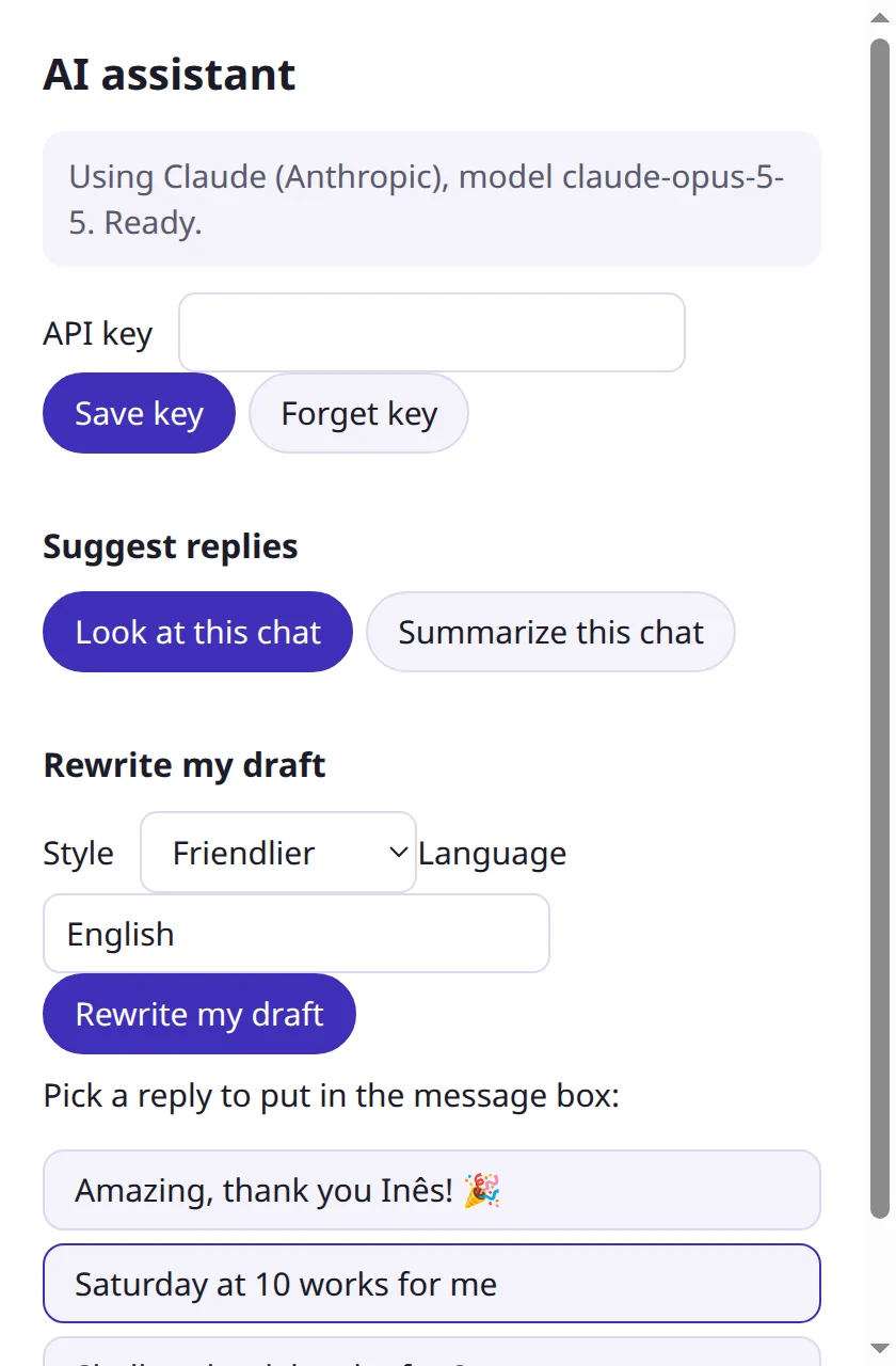 The AI assistant suggesting replies